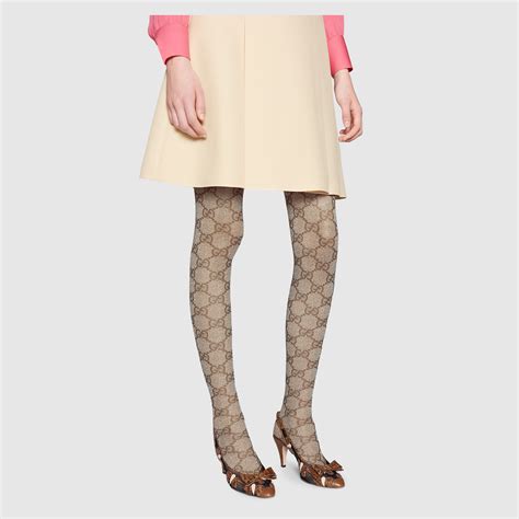 Beige / Ebony GG Tulle Pattern Tights 